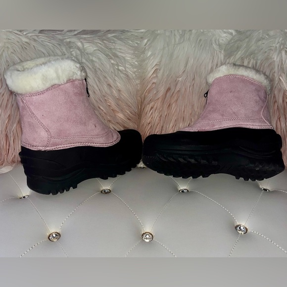 Itasca Tahoe Pink Black Micro Suede Faux Shearling Front Zip Boots Size 10 - Picture 12 of 13